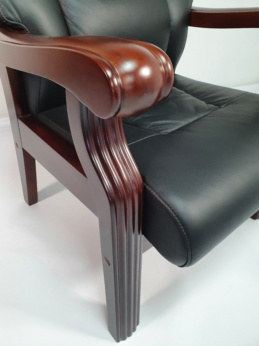 Senato CHA-F55A Visitor Chair Black Leather with Walnut Arms